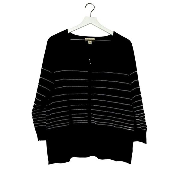 Appleseed's Women's Black & Silver Mesh Stripes Cardigan Zippered Sweater XL - Picture 1 of 6